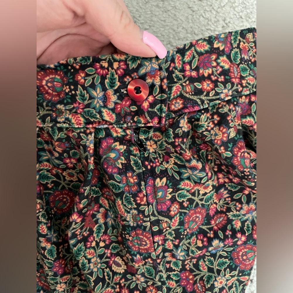 Vintage handmade brown red floral 2 piece set midi skirt and puff sleeve jacket - Picture 10 of 13